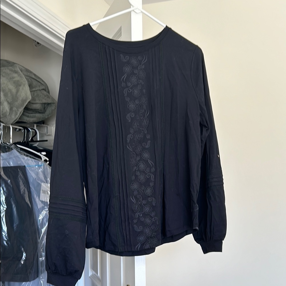 Black Long Sleeve Top with Embroidered Detail